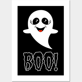 Boo!  Cute Little Ghost on Black Posters and Art